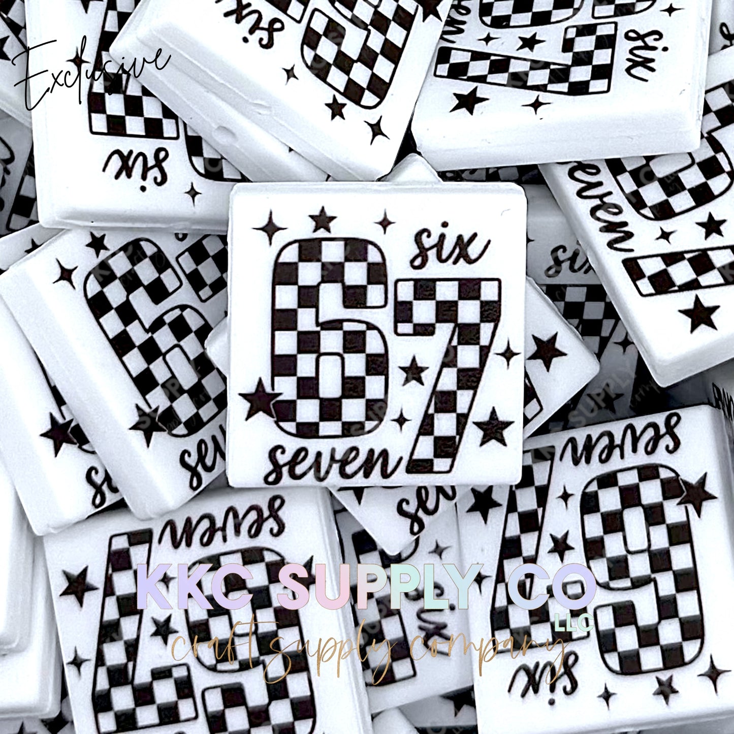 *Exclusive* Checker 6 7 Printed Silicone Focal Bead