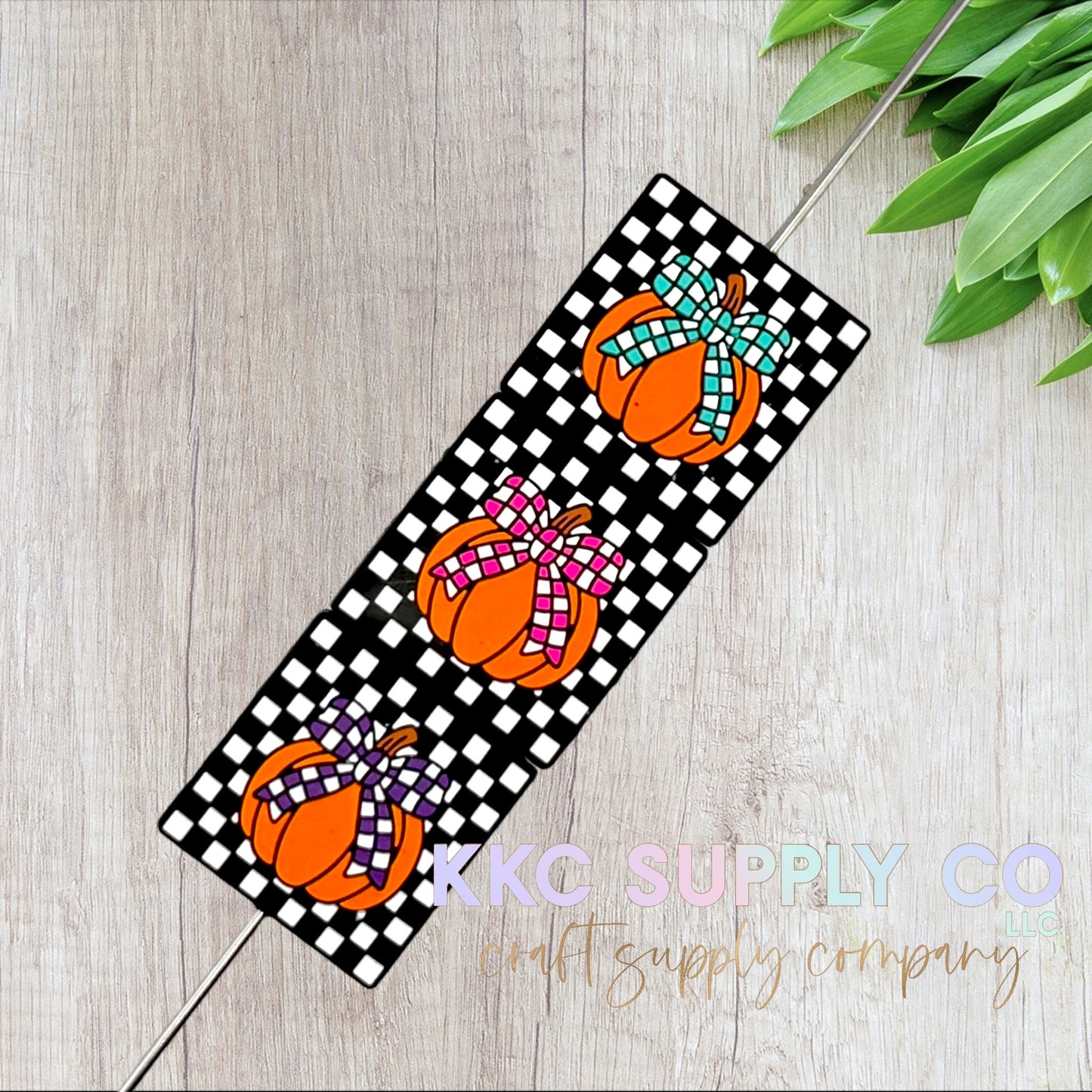 Checker Pumpkin Silicone Focal Bead