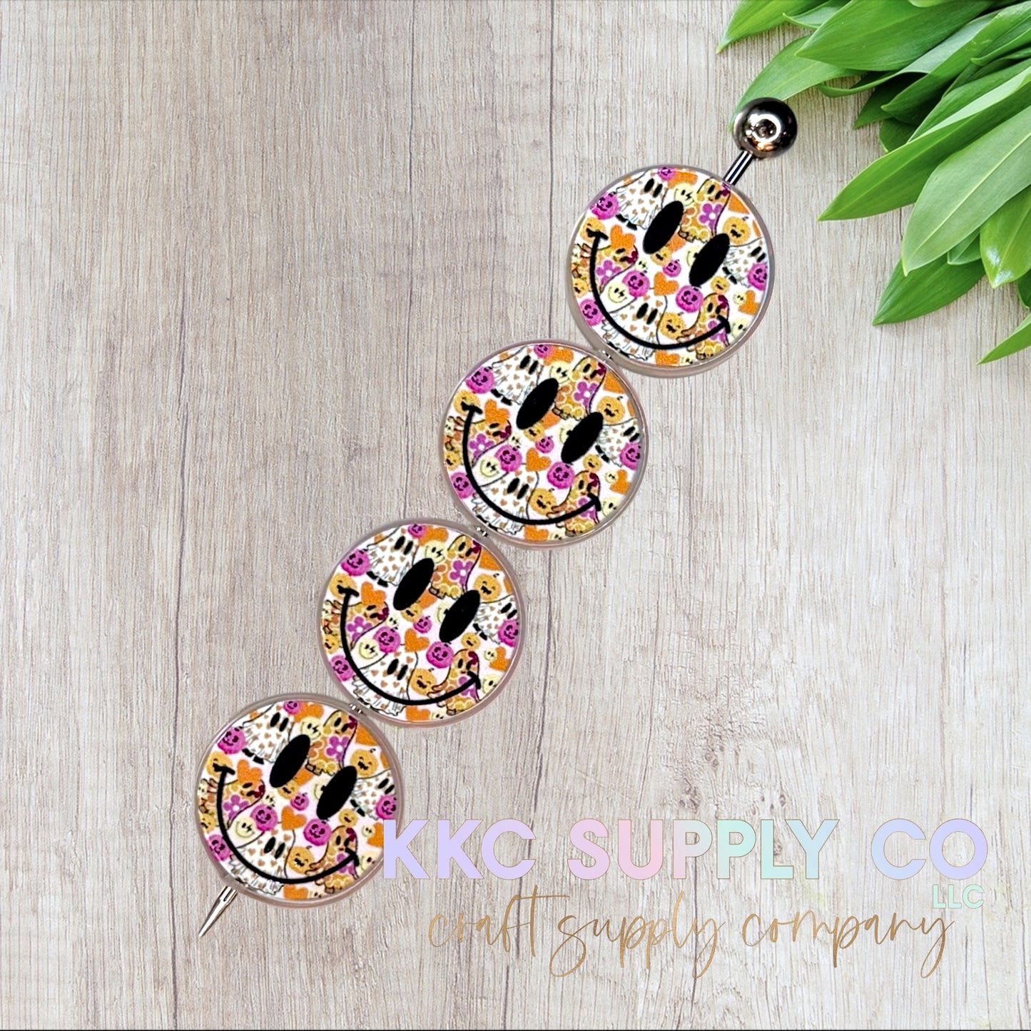 Halloween Happy Face Round Acrylic Focal Bead