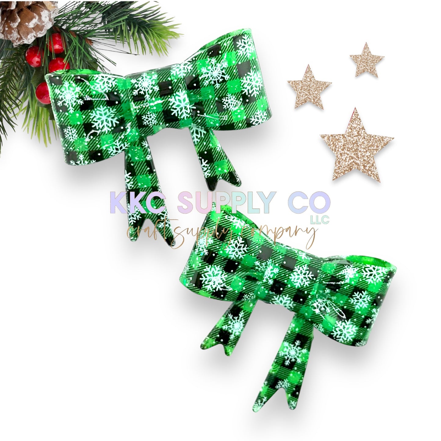 Christmas Plaid-Green with Gold Glitter Liquid Glitter Beads