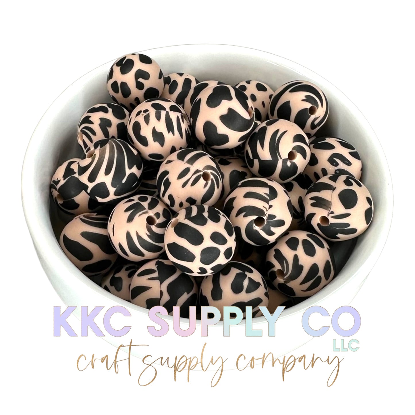 SP113-Brown and Black Cow Print Silicone Bead 15mm