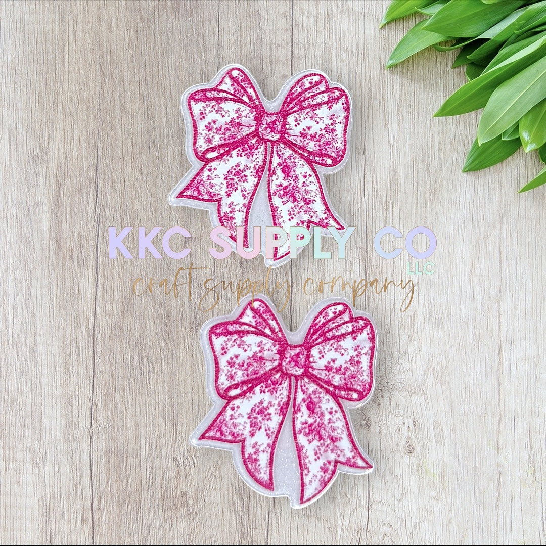 AT209-Pink Floral Coquette Bow-Acrylic Flatback