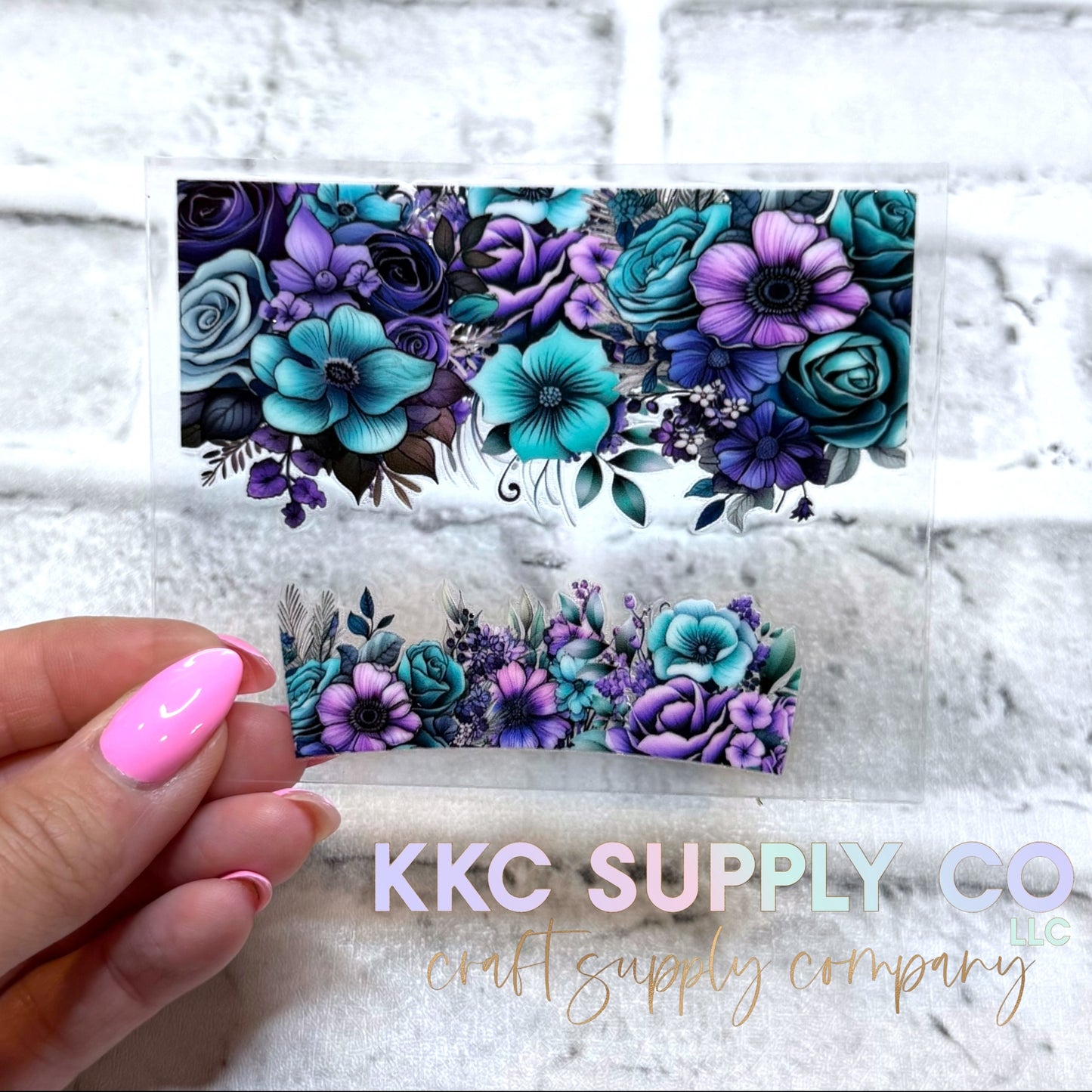 TKUV56-Teal and Purple Floral Mini Tumbler Keychain UV DTF Decal