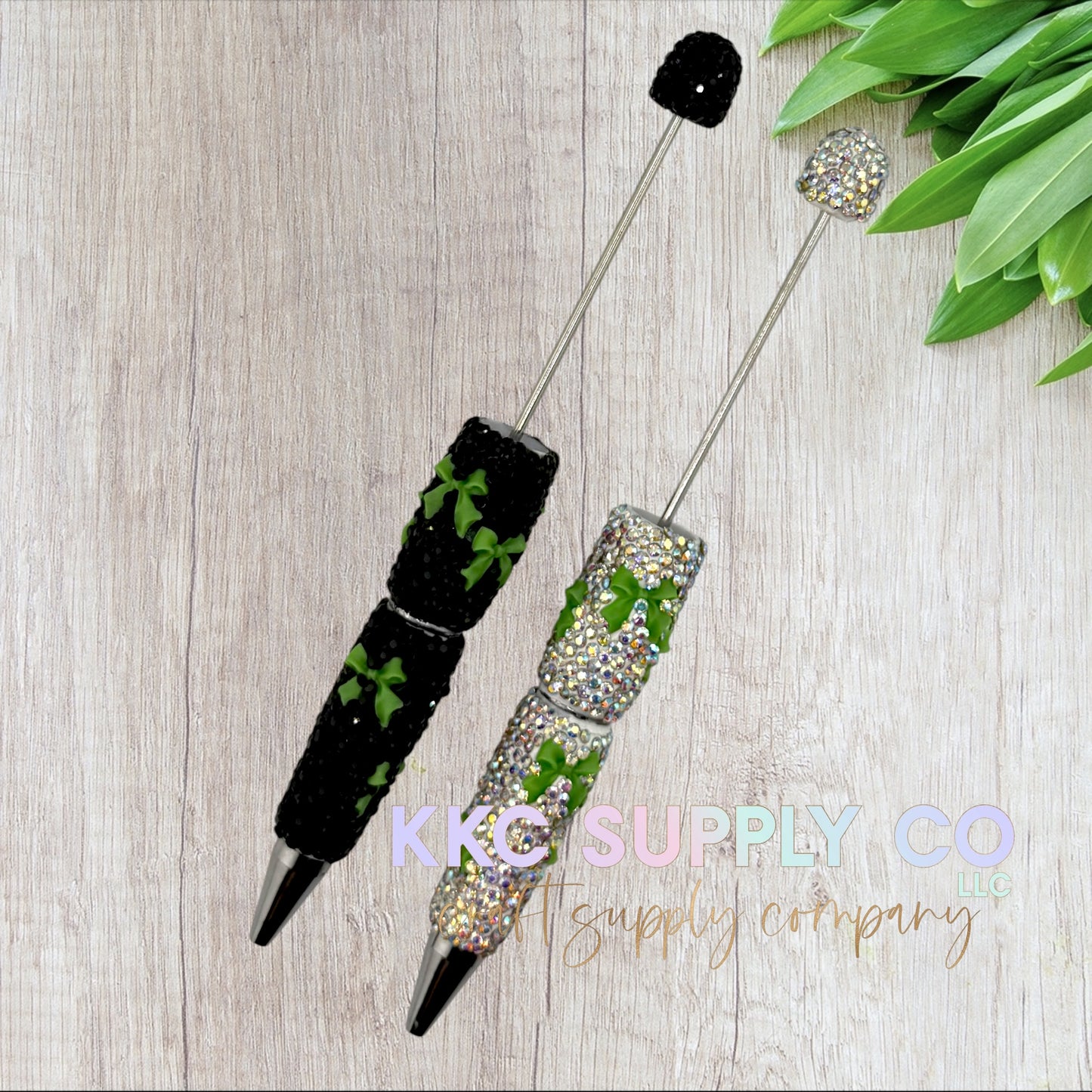 Green Bow Rhinestone Beadable Pen