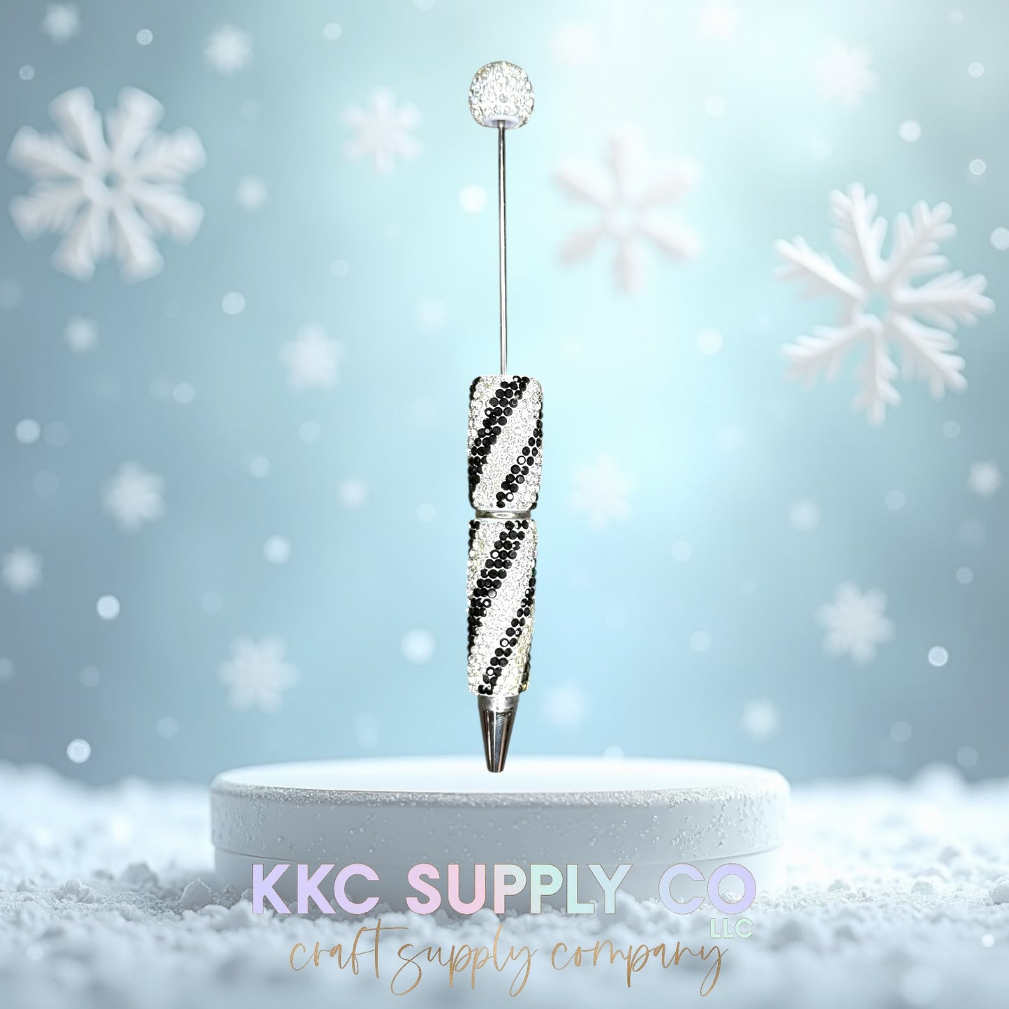 Black and Silver Swirl Rhinestone Beadable Pen