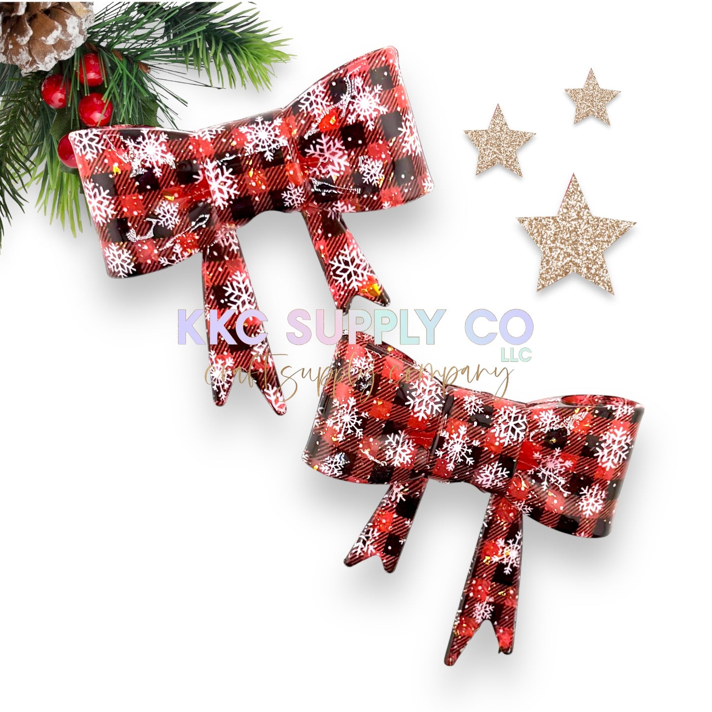 Christmas Plaid-Red with Gold Glitter Liquid Glitter Beads