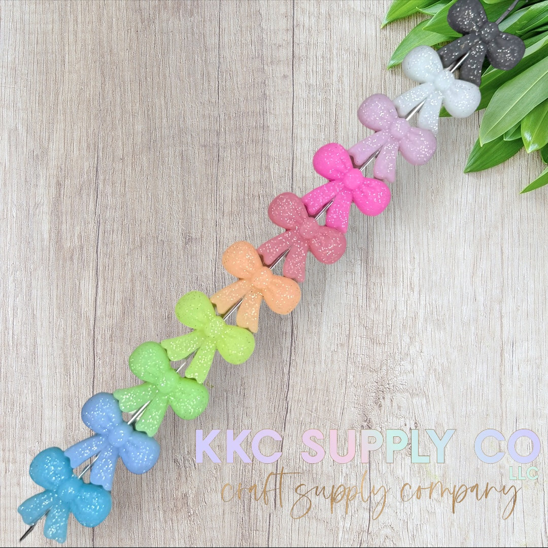 Glitter Bow Silicone Focal Bead