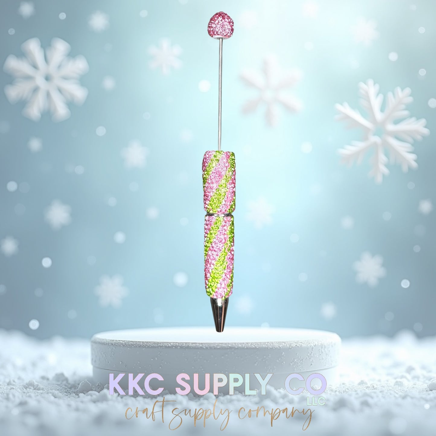 Candy Pink and Green Swirl Rhinestone Beadable Pen