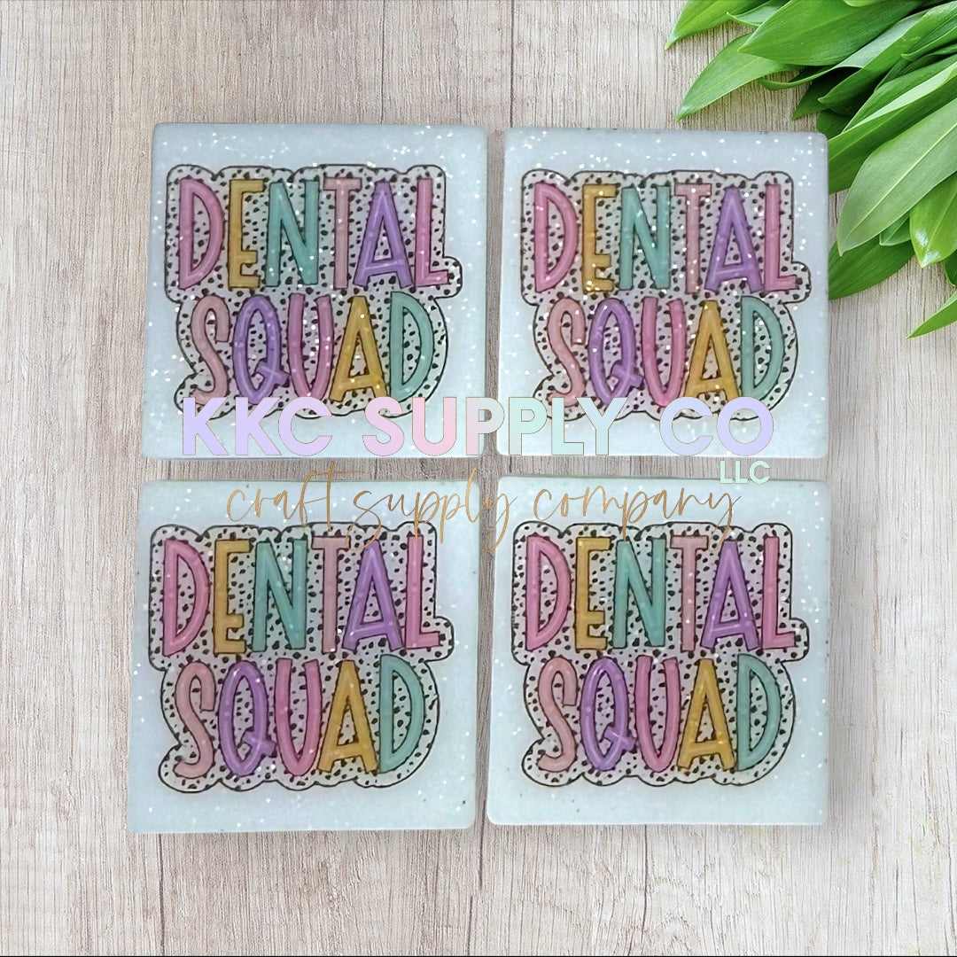 Dental Squad Glitter Square Printed Silicone Focal Bead-KKCSC Custom