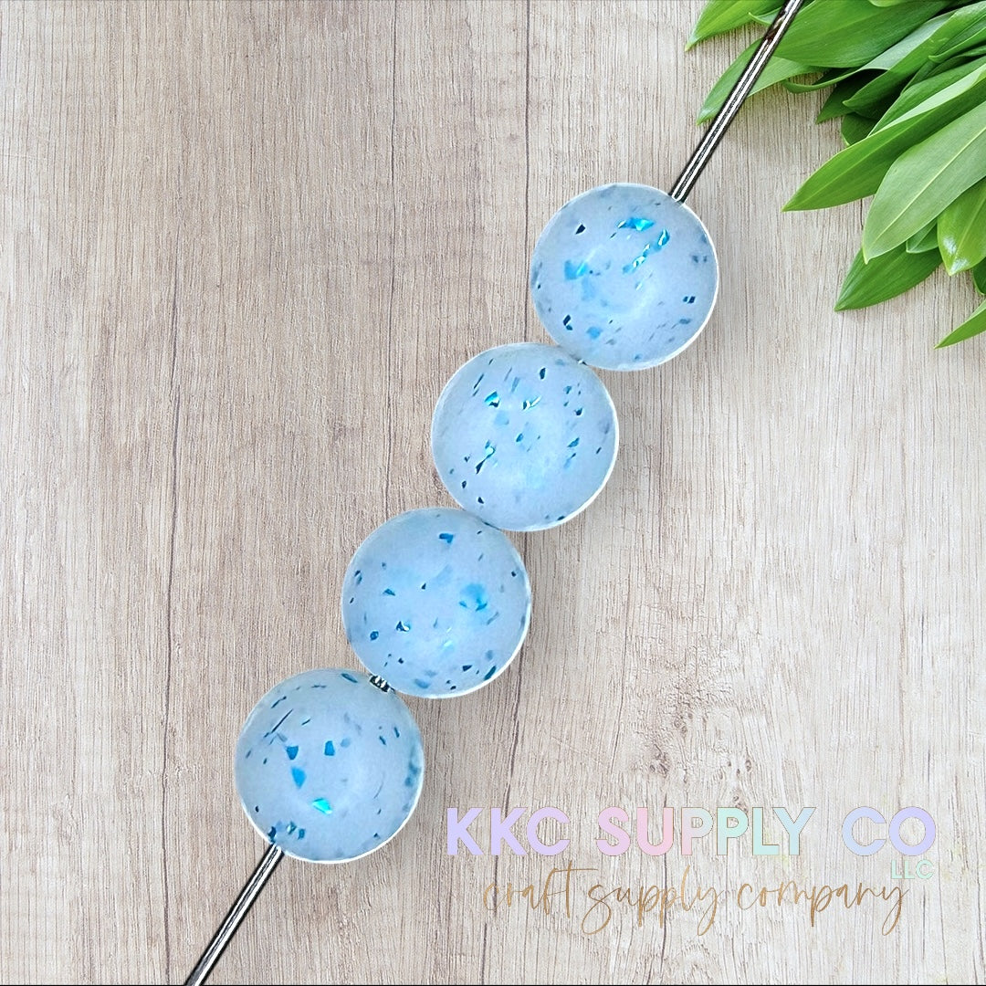 SG40-Blue Confetti Glitter Silicone Beads 15mm