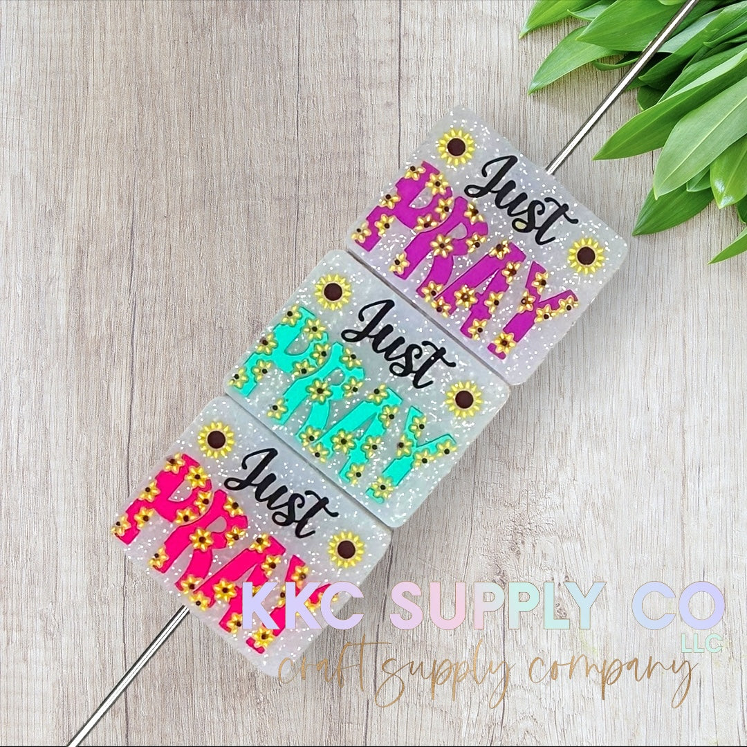 Just Pray Glitter Silicone Focal Bead