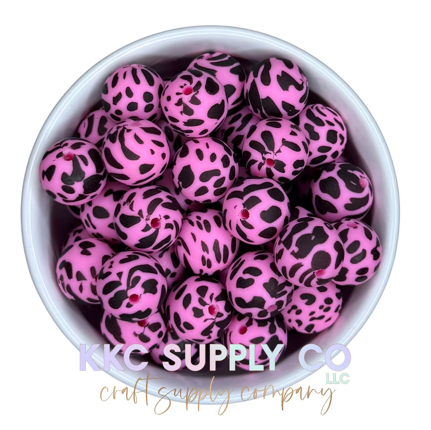 SP213-Hot Pink and Black Cow Print Printed Silicone Beads