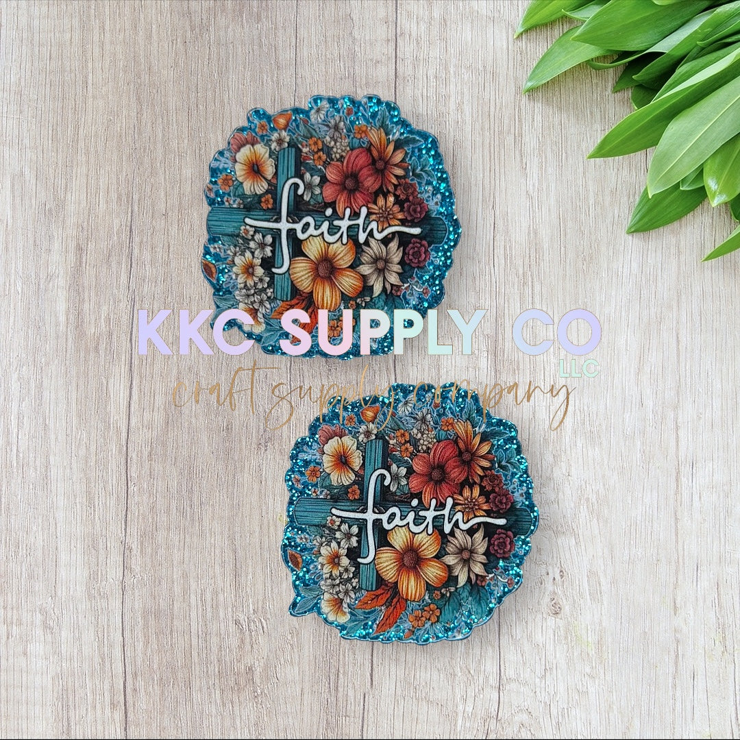 AT217-Blue Floral Faith-Acrylic Flatback