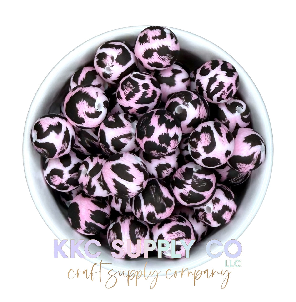 SP220-Pink Cheetah Printed Silicone Beads
