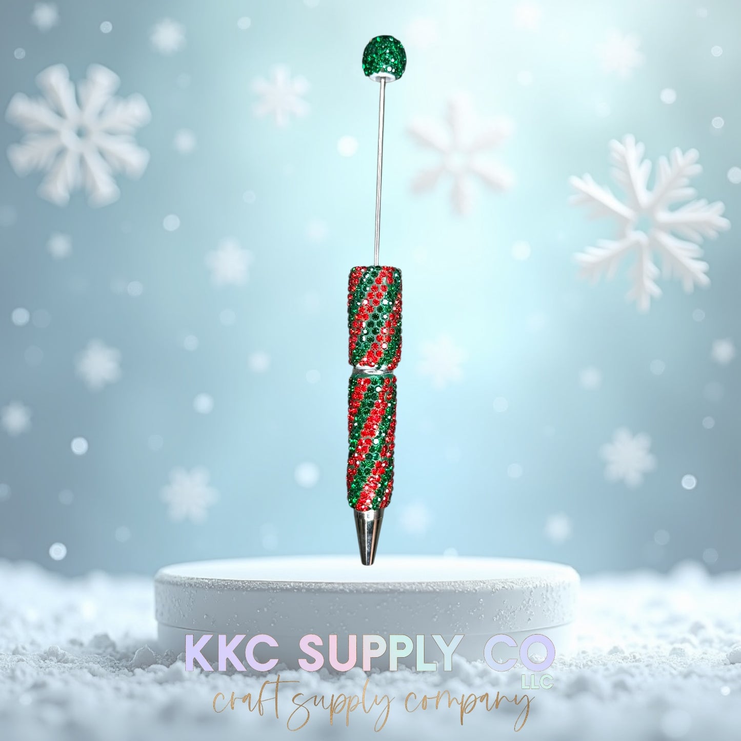 Green and Red Swirl Rhinestone Beadable Pen