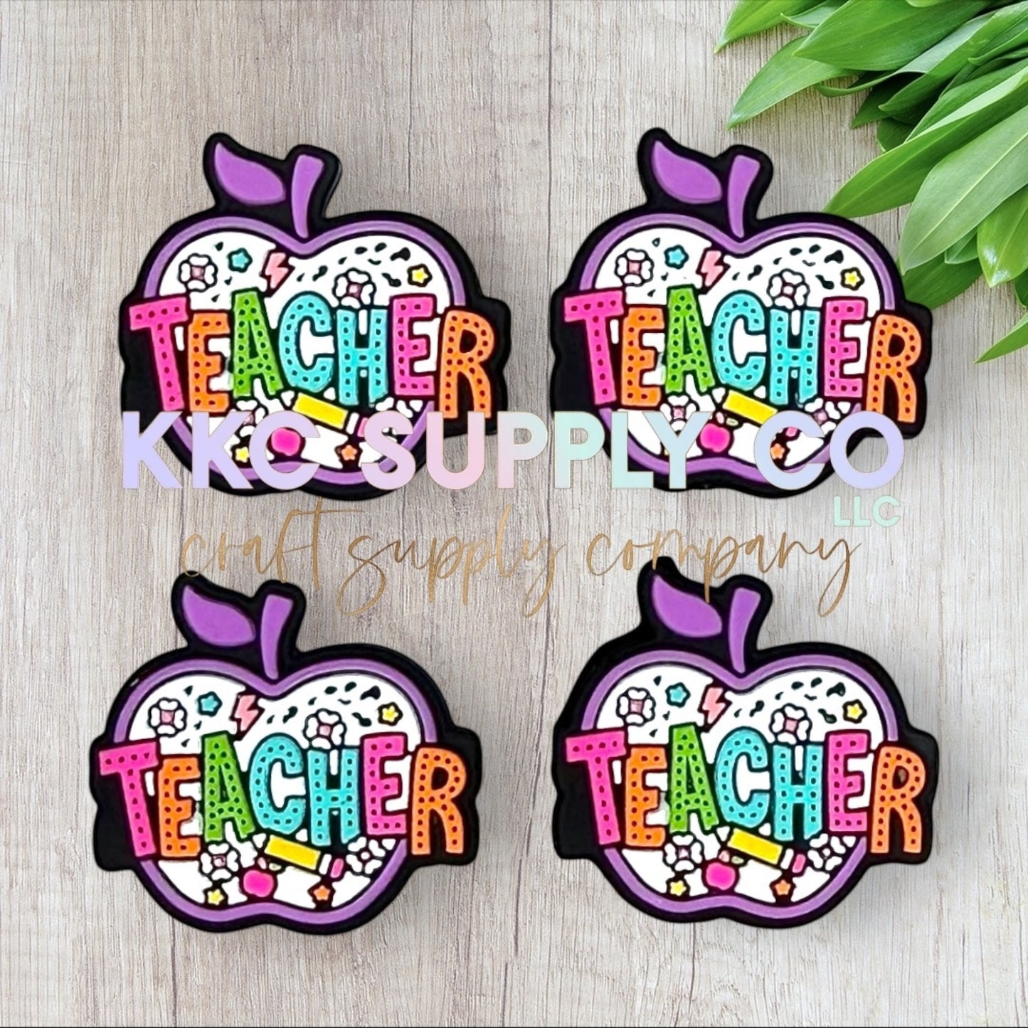 Neon Teacher Apple Silicone Focal Bead