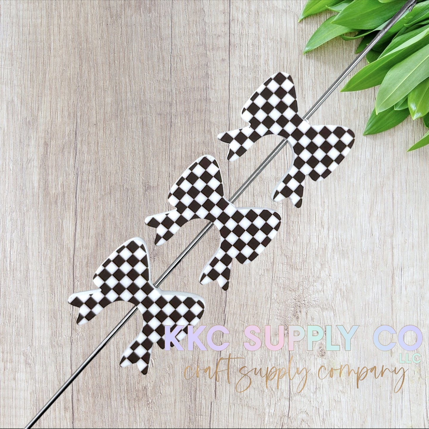 Checker Buddy Bow Silicone Focal Bead