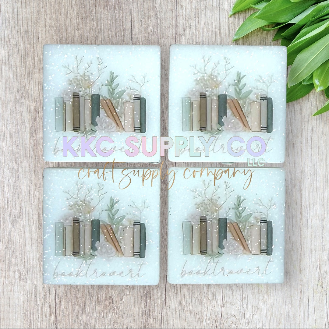 Booktrovert Glitter Square Printed Silicone Focal Bead-KKCSC Custom