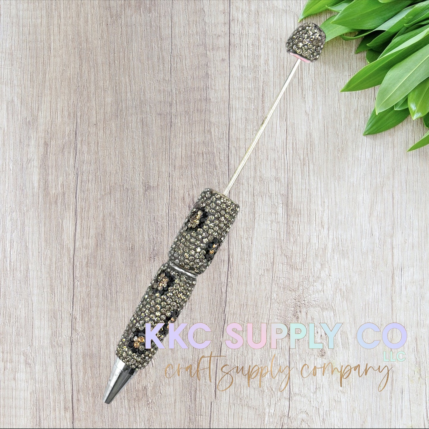 Gunmetal Leopard Rhinestone Beadable Pen