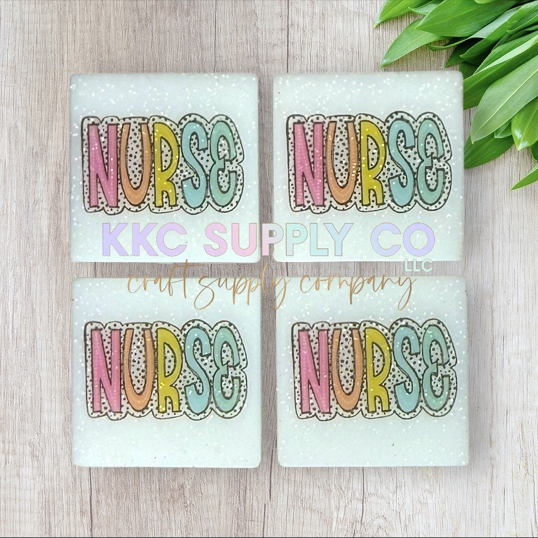 Neon Nurse Glitter Square Printed Silicone Focal Bead-KKCSC Custom