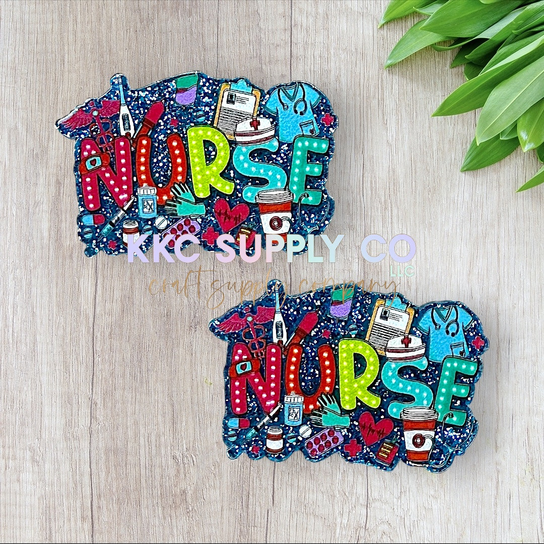 AT145-Nurse-Acrylic Flatback-Blue Glitter