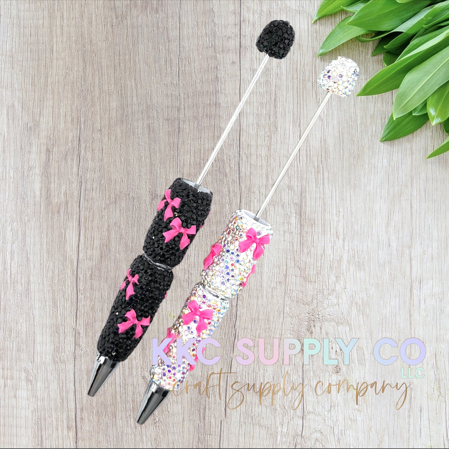 Hot Pink Bow Rhinestone Beadable Pen