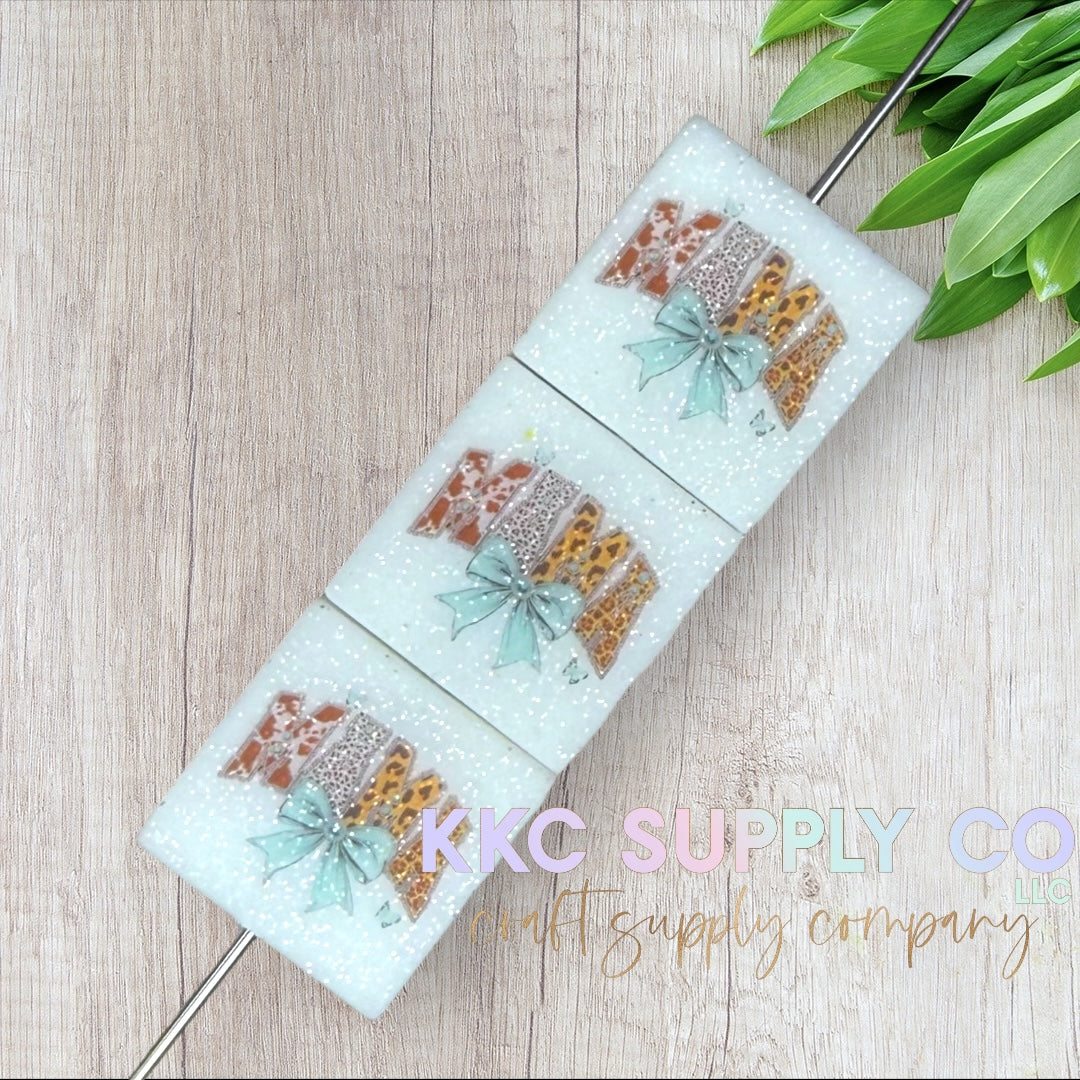 Turquoise Mama Glitter Printed Silicone Focal Bead