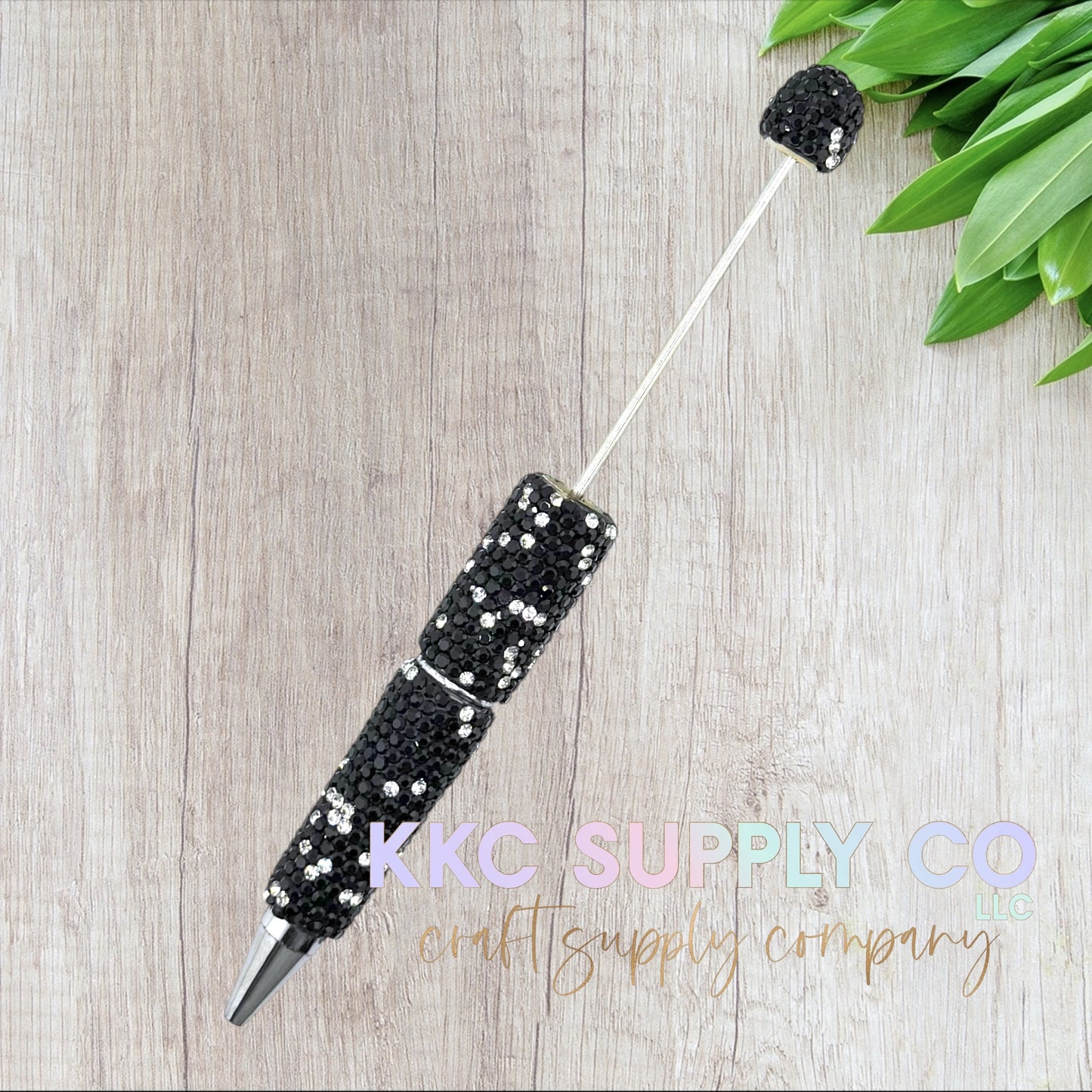 Black and Silver Dotted Rhinestone Beadable Pen