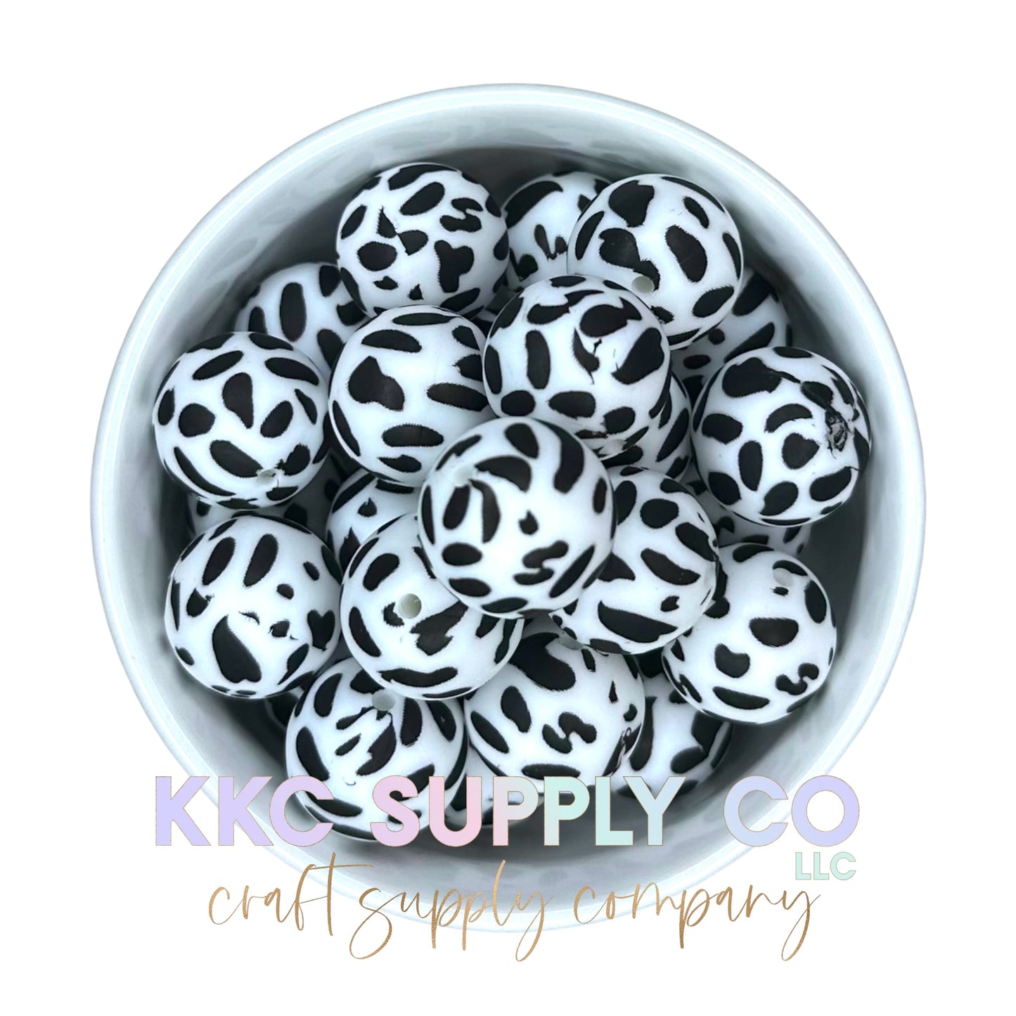 SP26-Cow Print Black and White Silicone Beads
