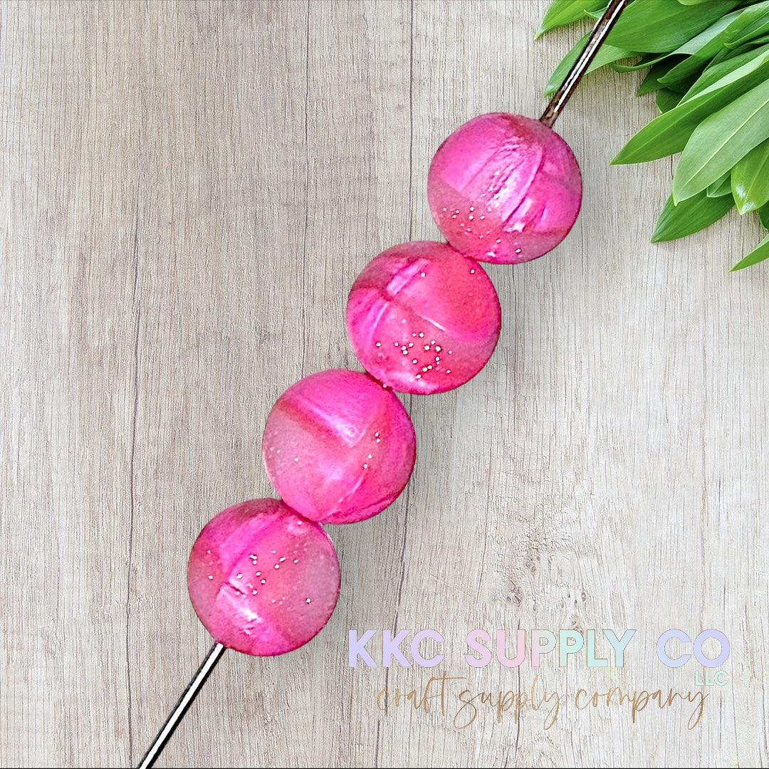 SG36-Pink and Red Marble Glitter Silicone Beads 15mm