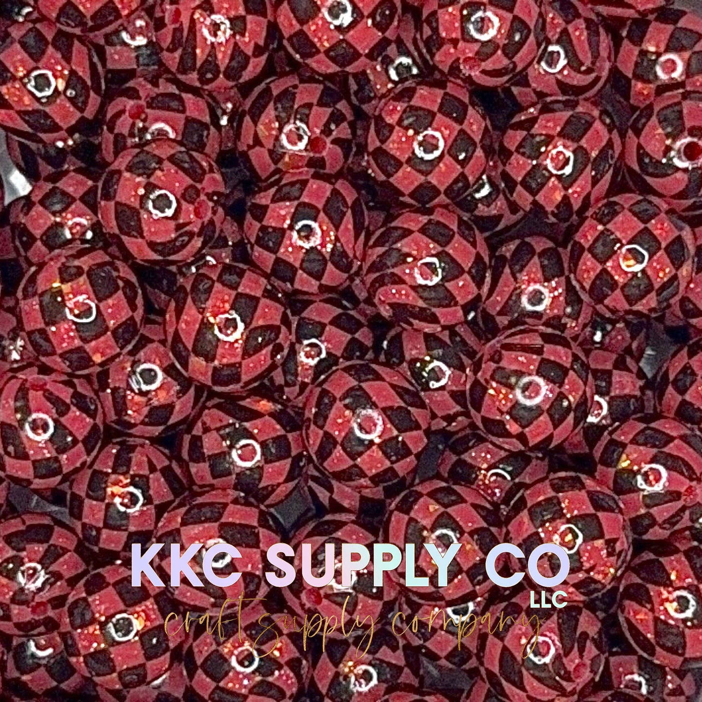 SGL68-Red Checker Liquid Glitter Silicone Beads