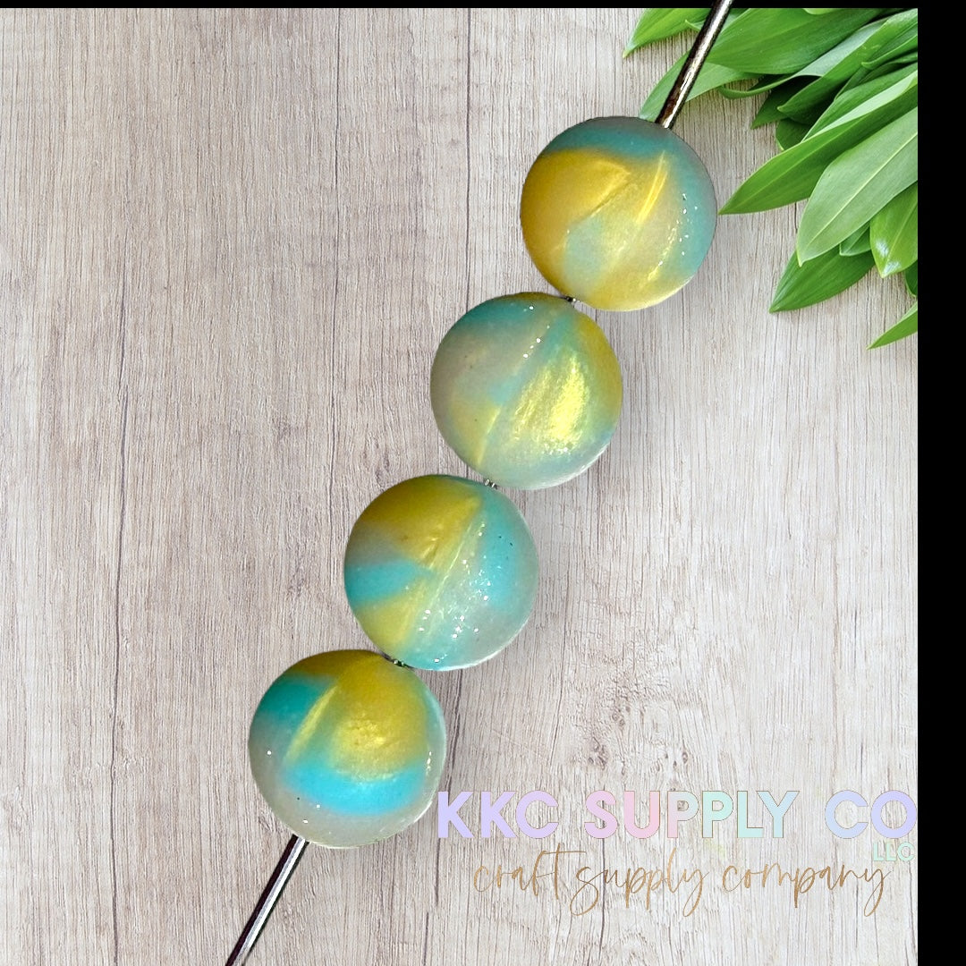 SG35-Teal and Gold Marble Glitter Silicone Beads 15mm