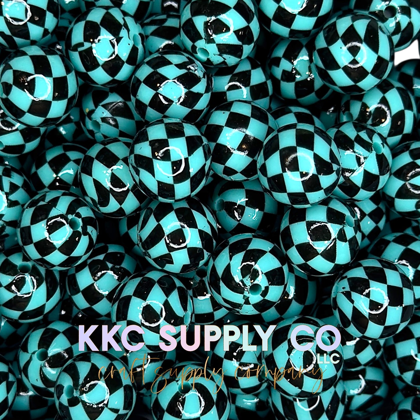 Turquoise Liquid Checker Silicone Beads