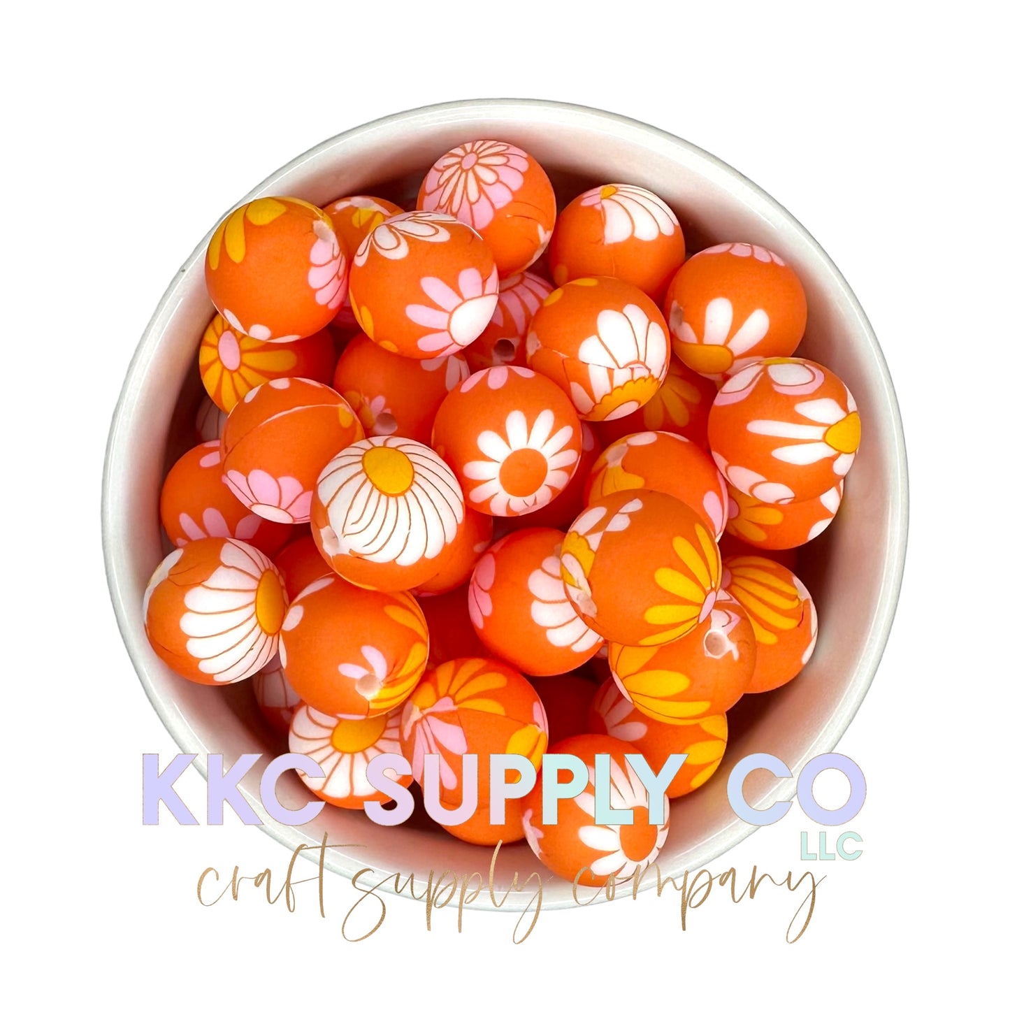 SP100-Orange Daisy Silicone Bead 15mm