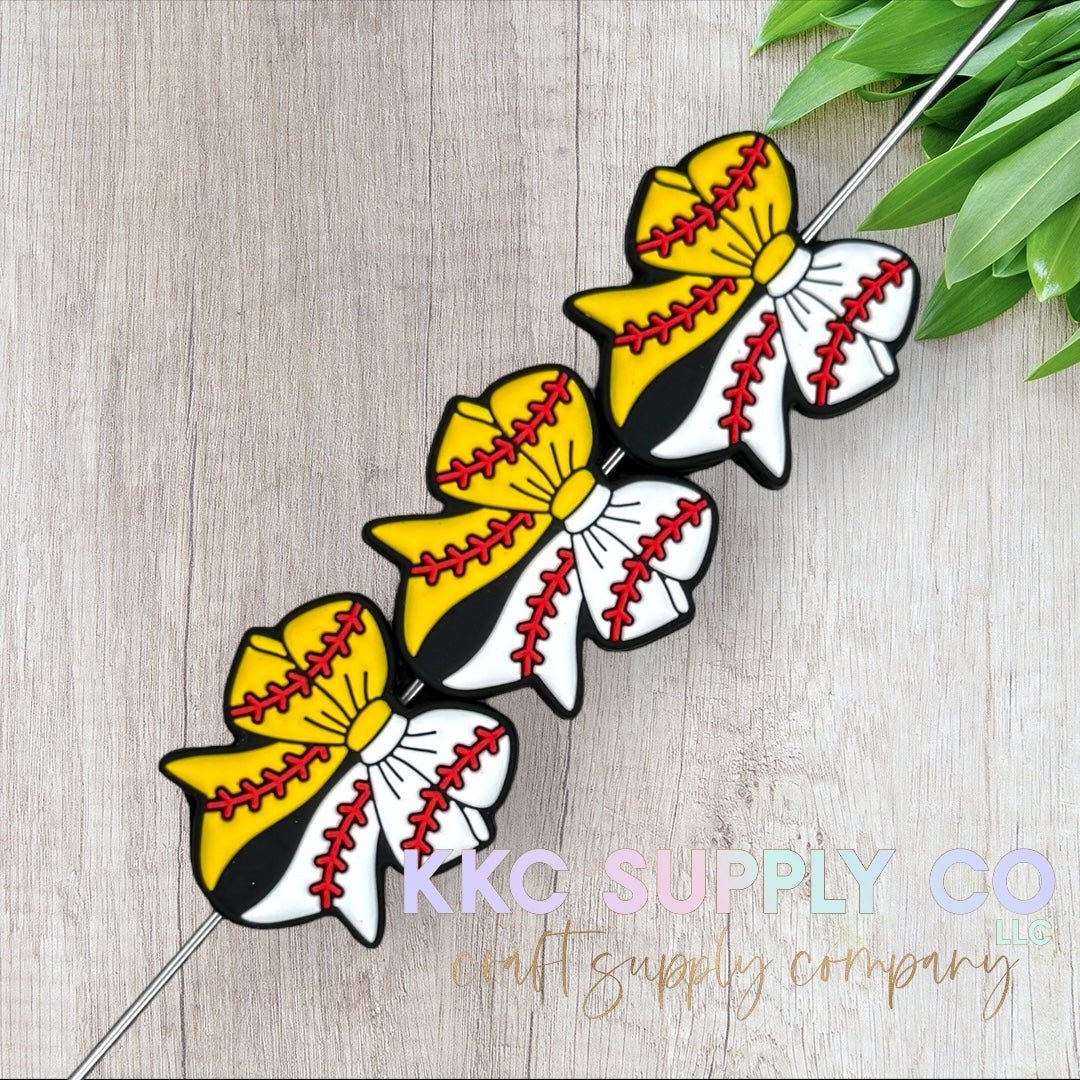 Baseball and Softball Bow Silicone Focal Bead