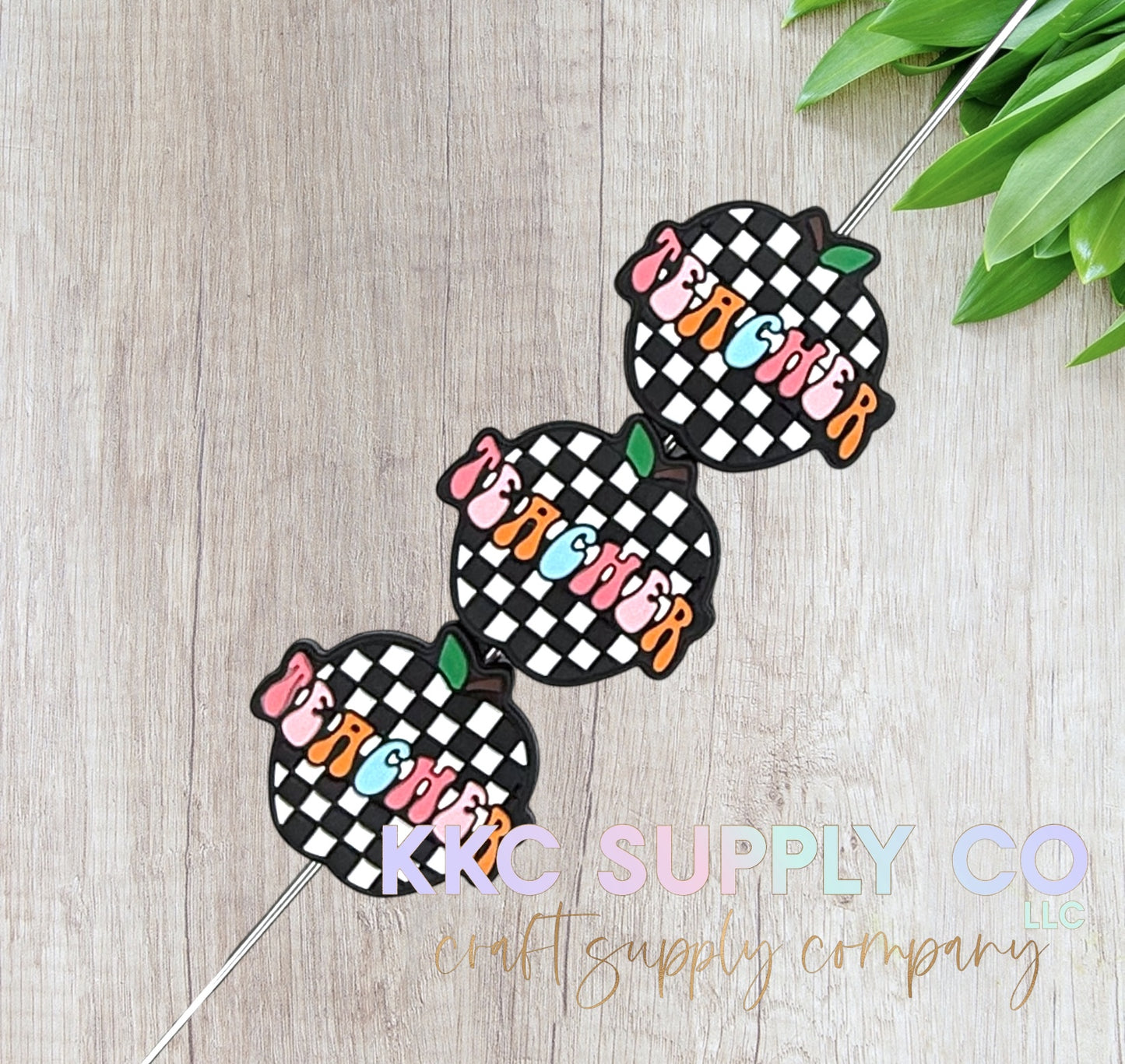 Checker Apple Teacher Silicone Focal Bead