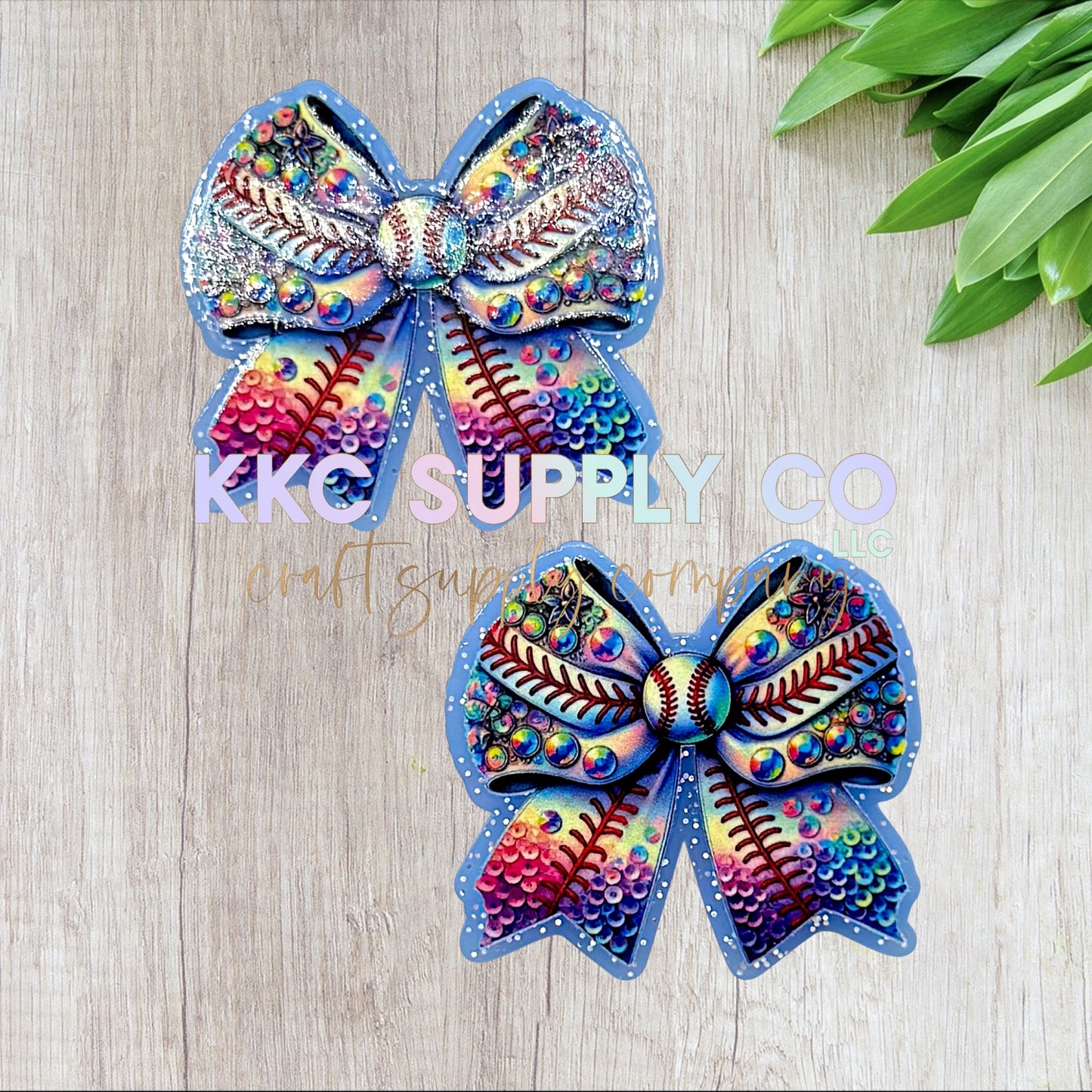 AT404-3D Sparkle Baseball Bow-Acrylic Flatback