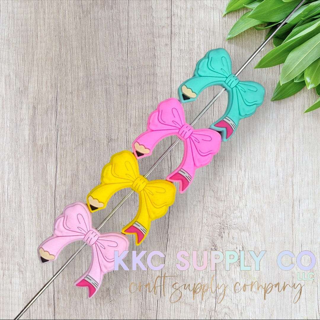 Coquette Bow Pencil Silicone Focal Bead