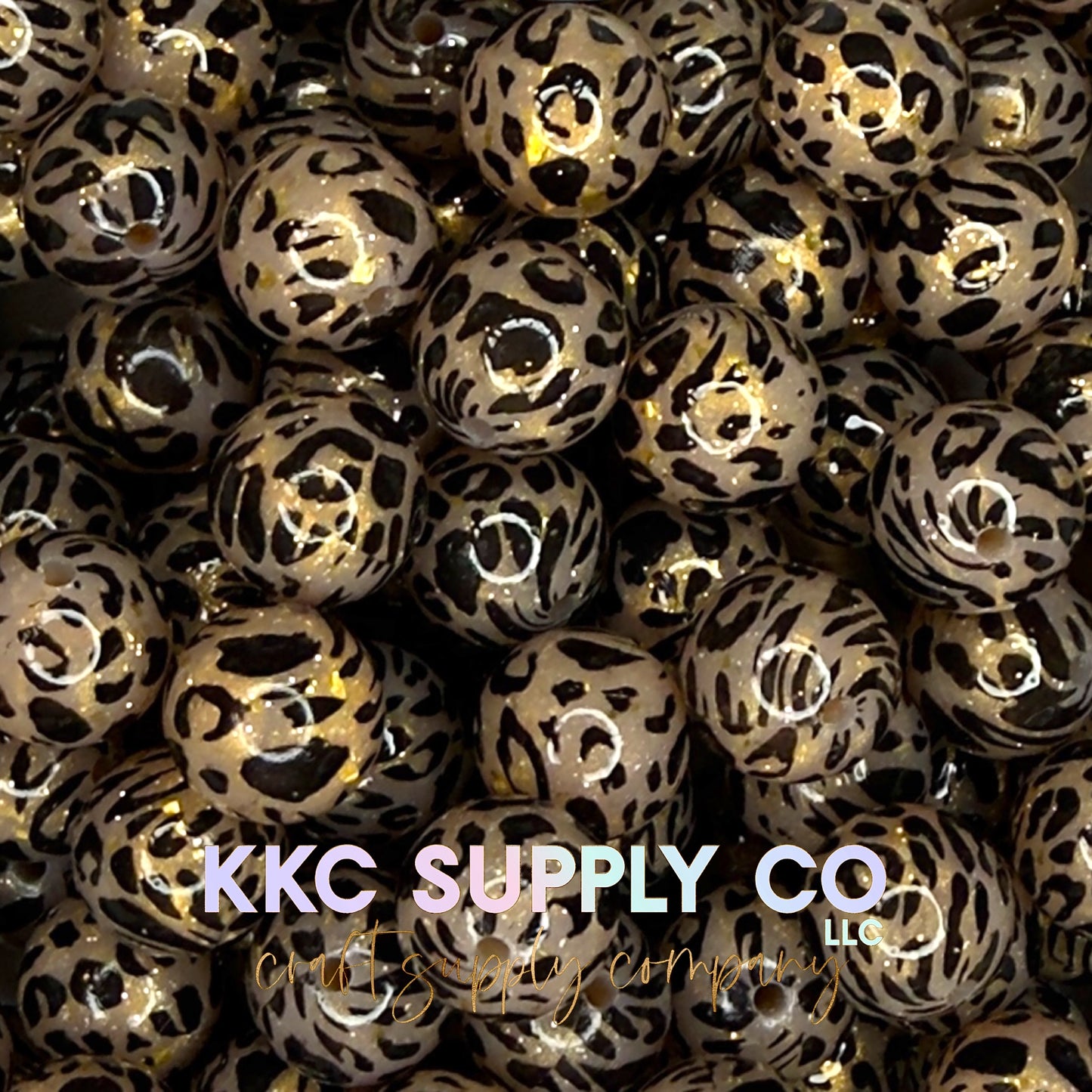 SGL66-Gold Leopard Liquid Glitter Silicone Beads