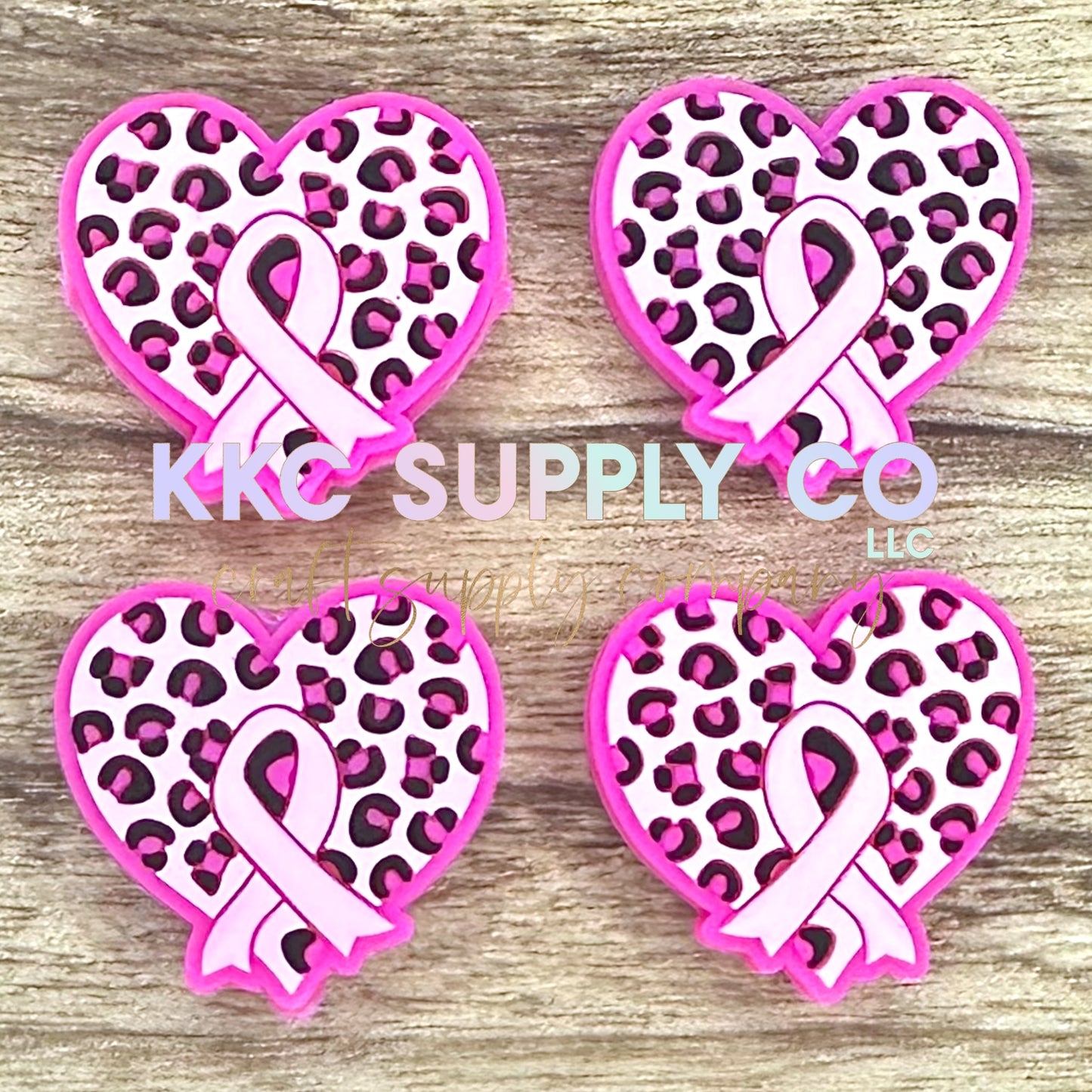 Breast Cancer Leopard Heart Silicone Focal Bead