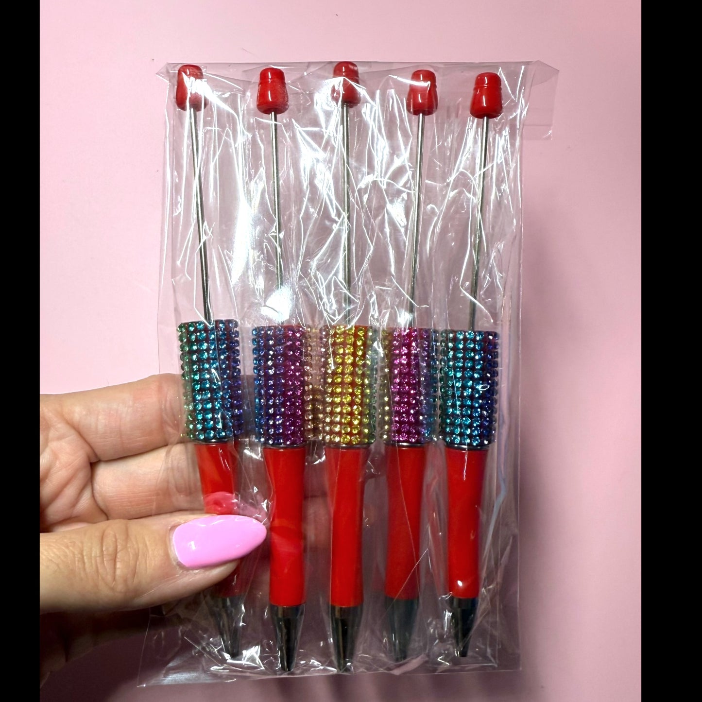 Rainbow Rhinestone Pen Destash Pack - 5 Count