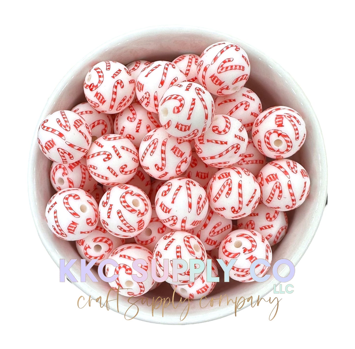 SP126-Candy Cane Printed Silicone Bead 15mm