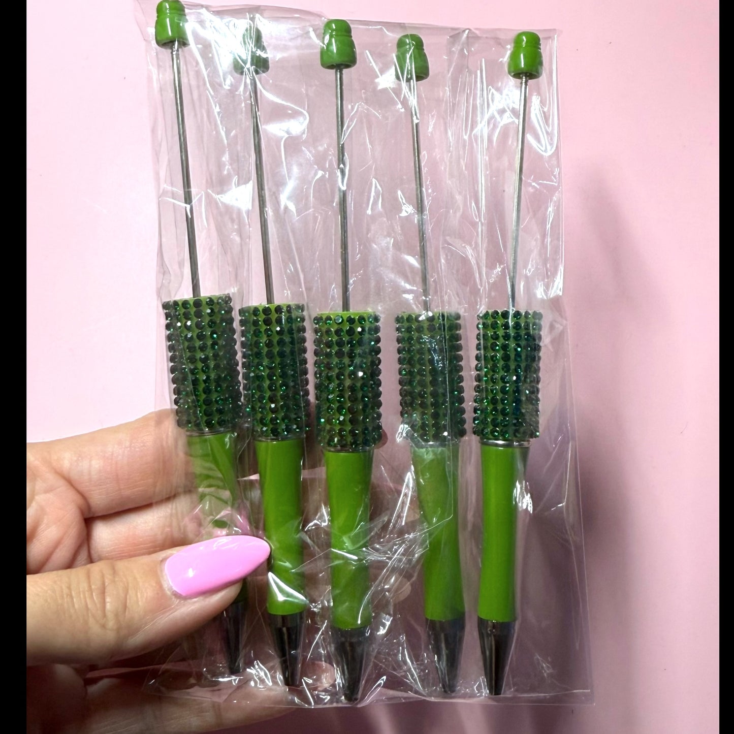 Green Rhinestone Pen Destash Pack - 5 Count