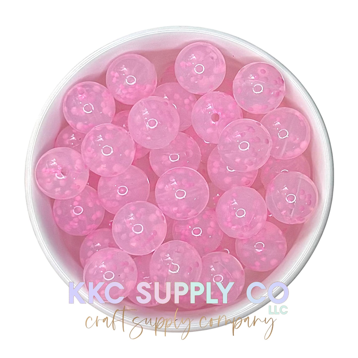 Clear Hot Pink Confetti Silicone Bead 15mm