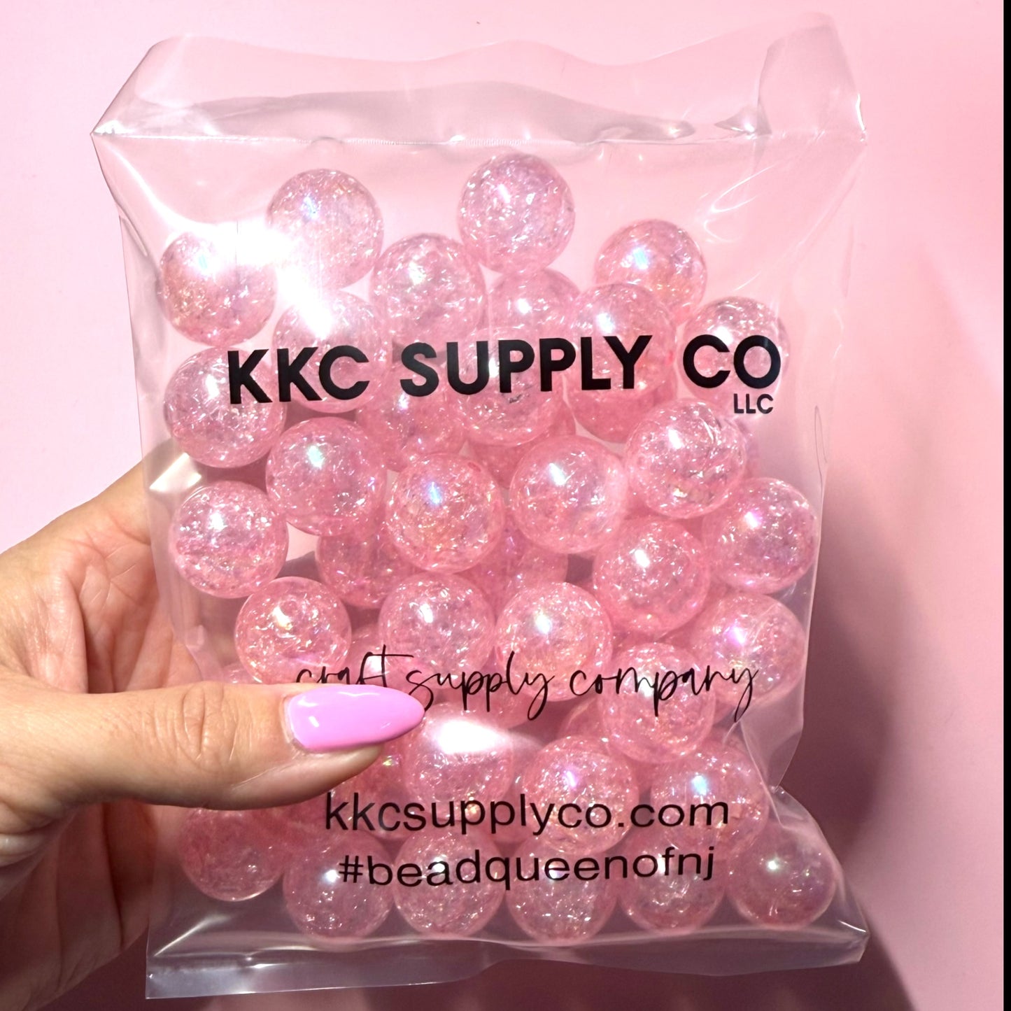 Pink Crackle Acrylic 20mm Bead Destash Pack - 50 Count