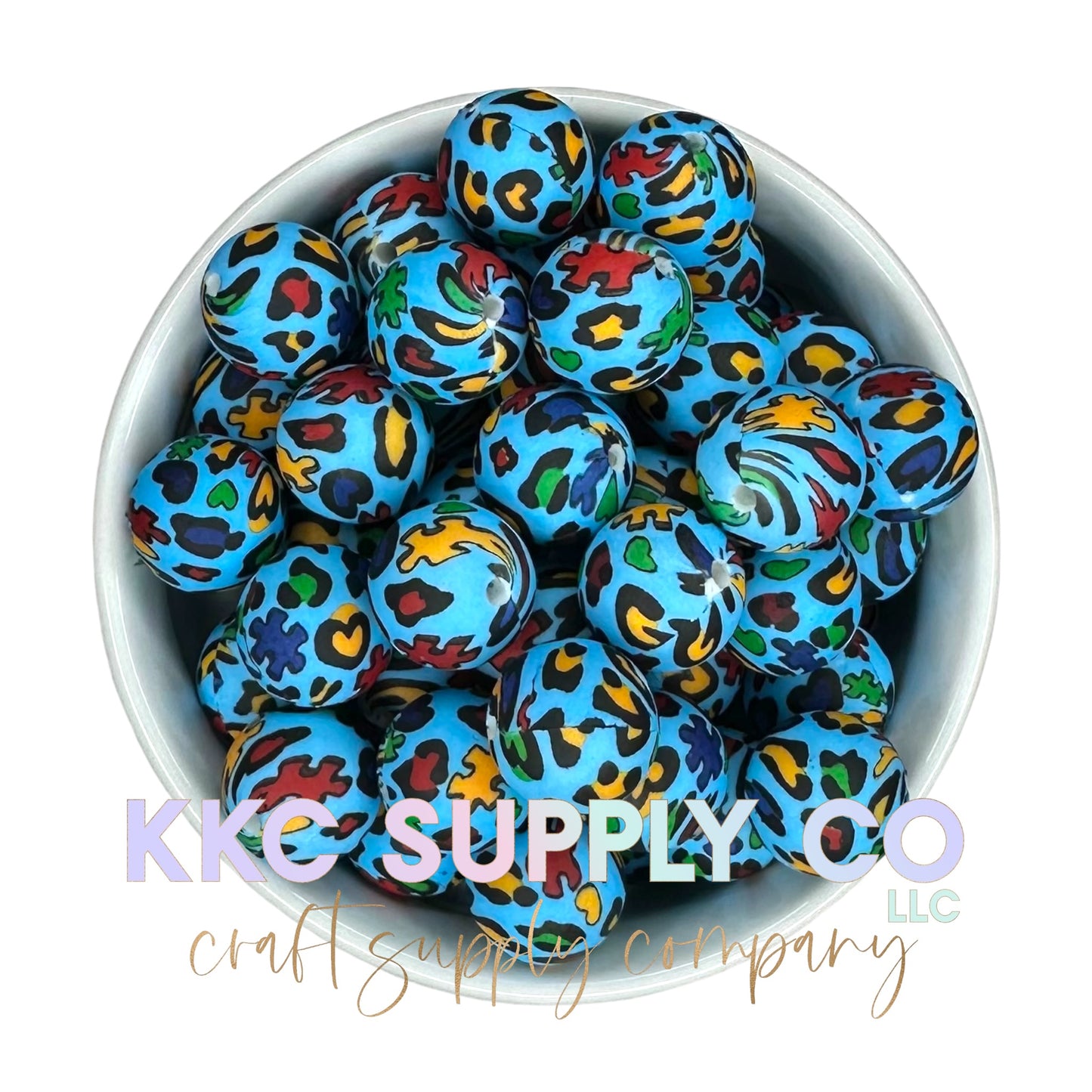 SP163-Wild About Autism Awareness Printed Silicone Bead 15mm
