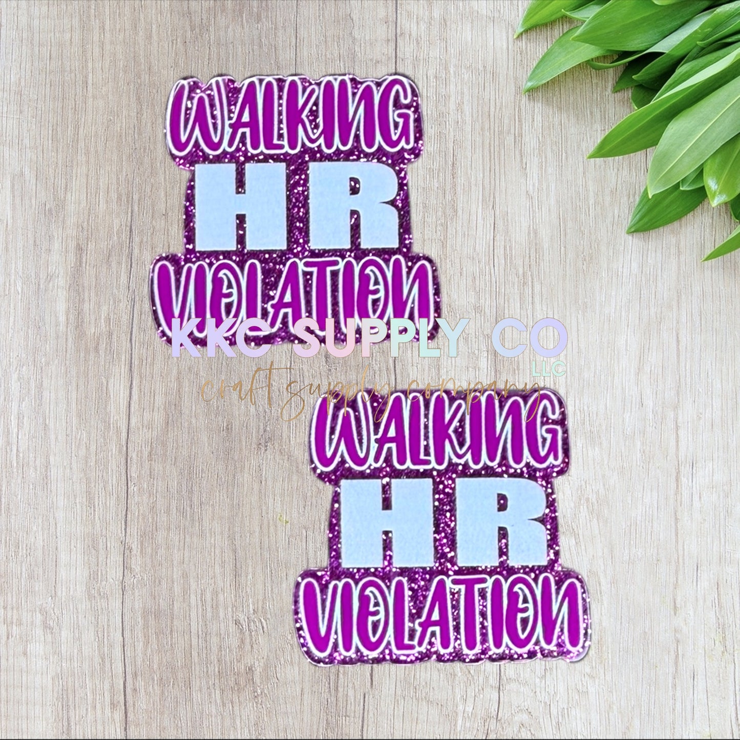 AT287-Walking HR Violation-Acrylic Flatback-Fuchsia Glitter