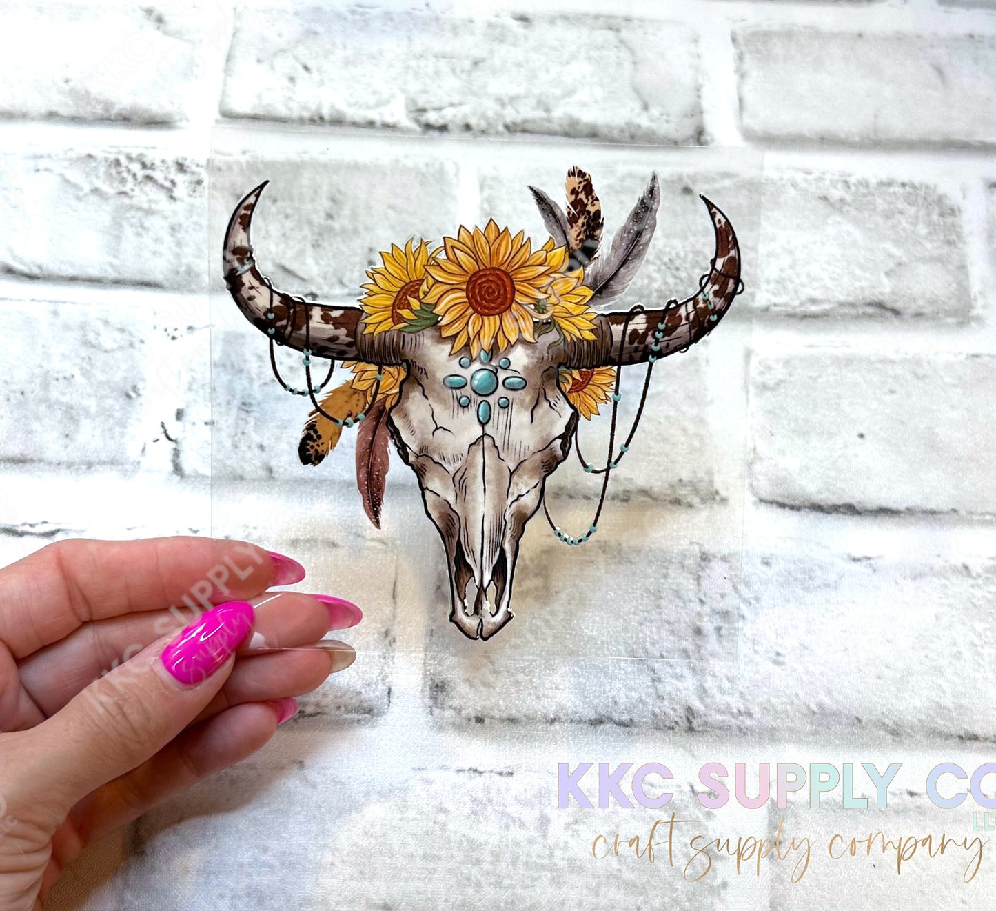 UV16385-Sunflower Bull Skull 16oz UV DTF Decal