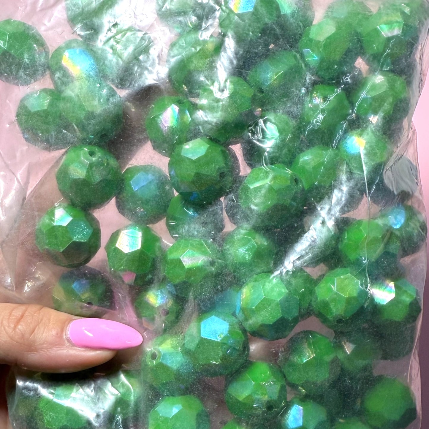 Green Faceted Opal Acrylic 20mm Bead Destash Pack - 100 Count