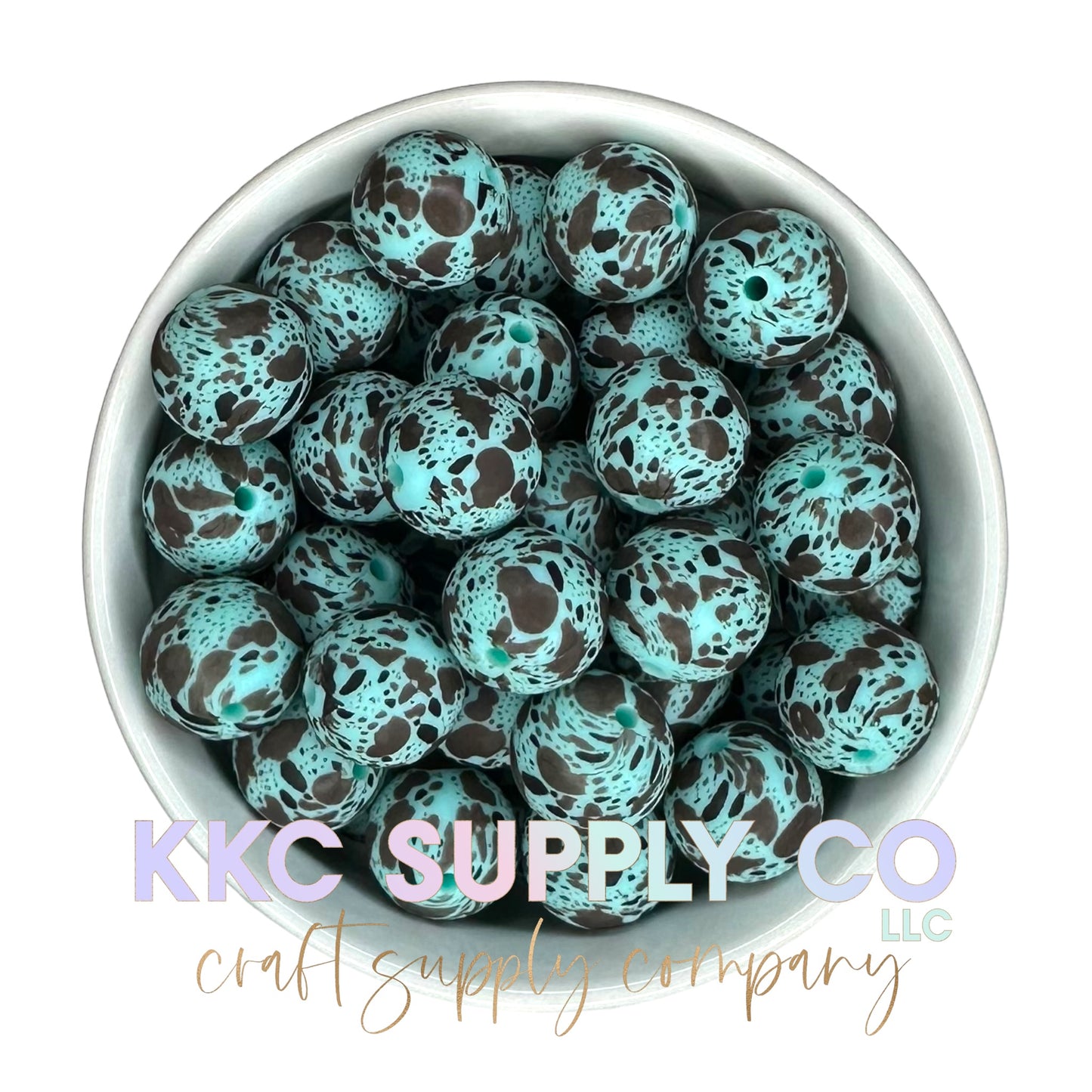 SP152-Mint and Brown Cow Hide Silicone Bead 15mm